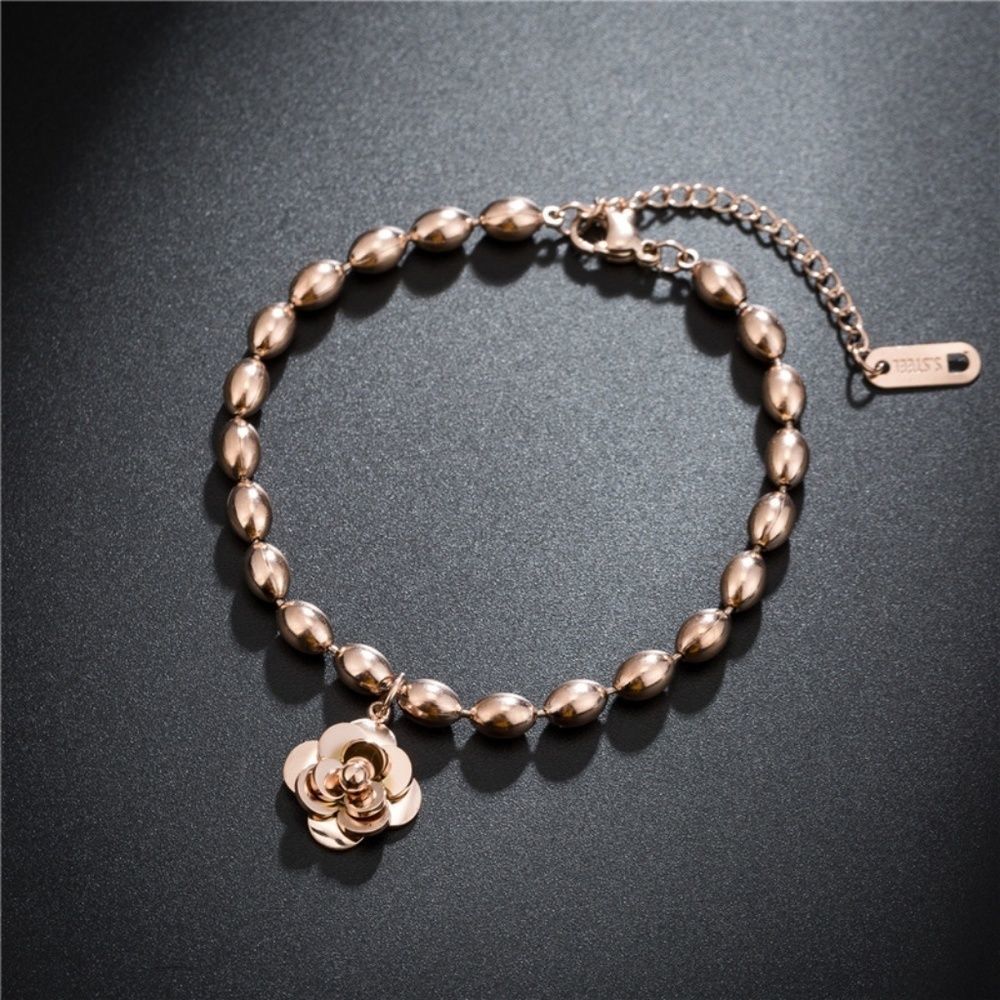 Rose Gold Beads Rose Flower Pendant Bracelet